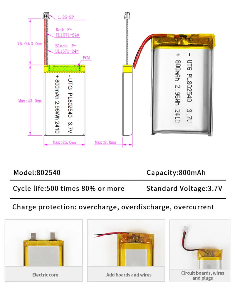 Heltec LiPo Battery 3.7V - 800mAh/3000mAh Lithium Polymer Battery for T114 V2, Heltec V3/V4 & LoRa Development Boards