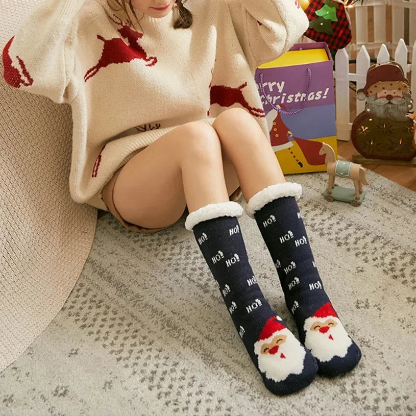 Women’s Christmas Fuzzy Socks – Winter Warm Thermal Non-Slip Fluffy Floor Slippers, Soft Indoor Home Gift