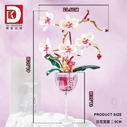 MOC Building Blocks Orchid Flower Bouquet – DIY Bonsai Plant Model for Home Decor & Kids Gift