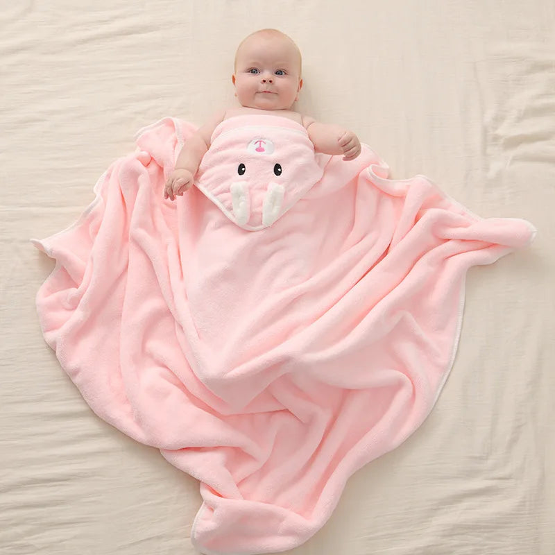 0-3 Years Unisex Baby Bathrobe – Flannel Hooded Cape, Cartoon Design, Newborn Shower Gift, Swaddling Bath Towel for Boys & Girls