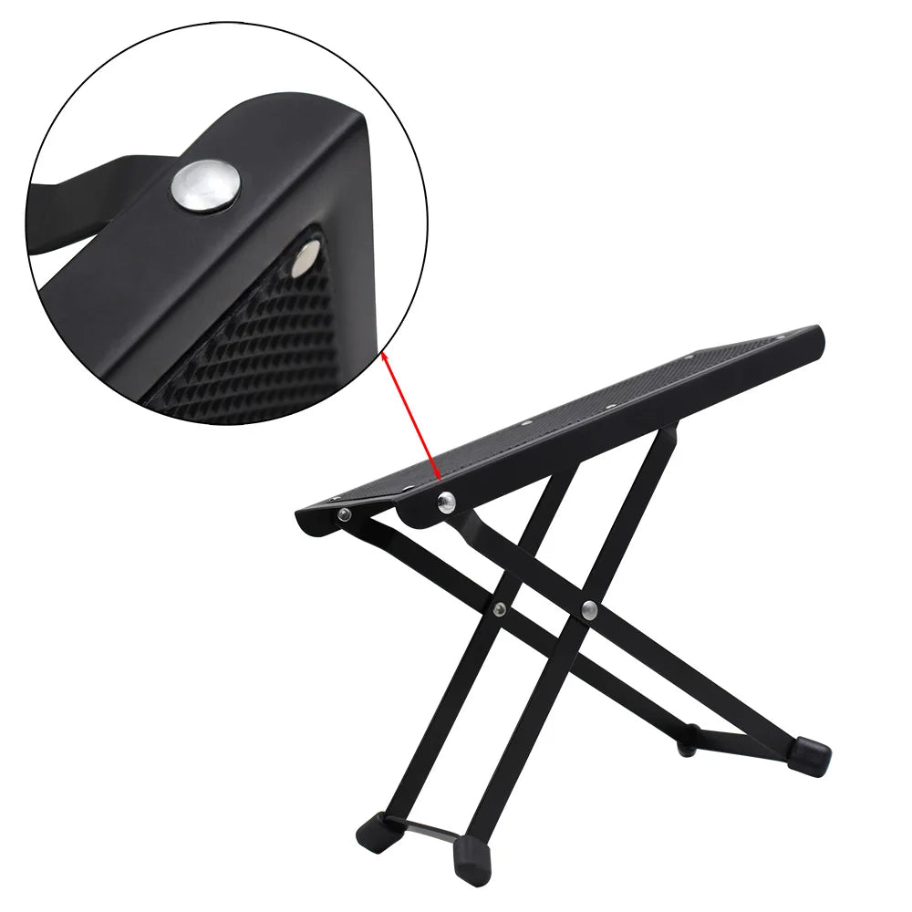 Guitar Foot Stool – 4 Position Height Adjustable, Foldable Pedal Rest for Guitar, Black Footstool for Guitar Pedal Accessories