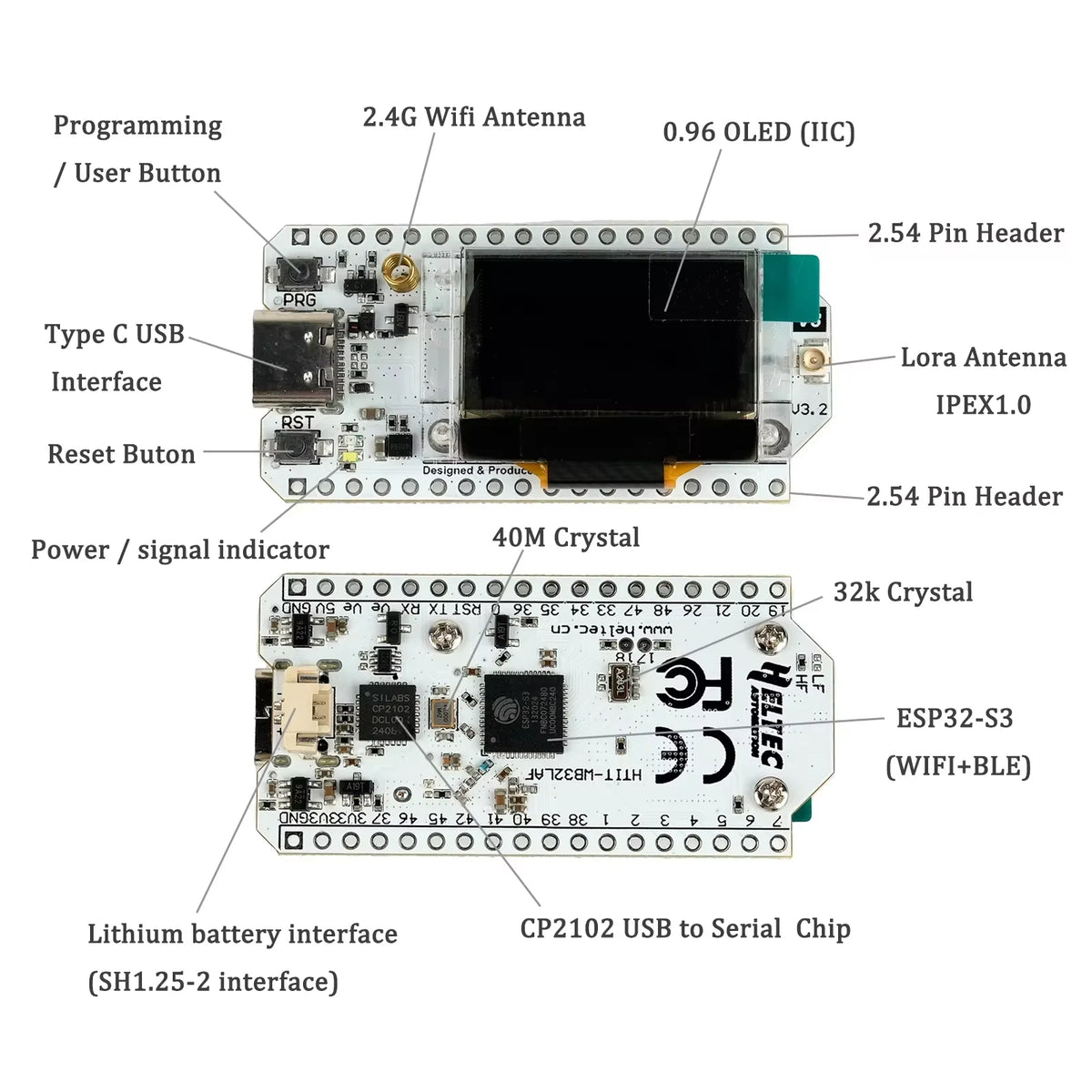 Heltec WiFi LoRa 32 V3 ESP32-S3 Development Board - SX1262 LoRa Node, Meshtastic & LoRaWAN IoT Kit