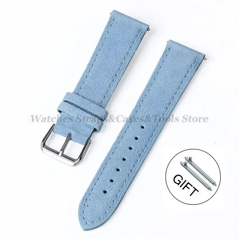 Suede Genuine Leather Watch Band - 18mm 19mm 20mm 22mm 24mm Vintage Handmade Stitching Strap For Seiko Huawei GT2 GT3 GT4