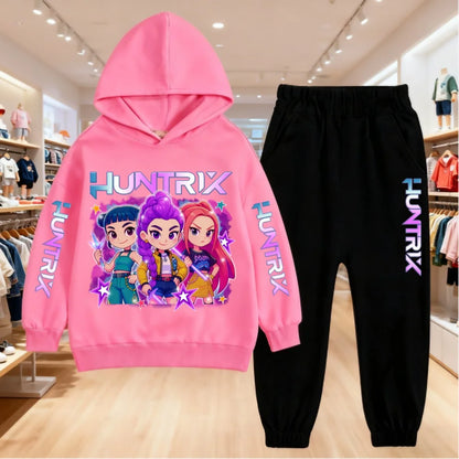 2025 KPop Demon Hunters Kids Hoodie Set – 2-Piece Boys and Girls Tracksuit with Sweatshirt and Pants, Autumn Clothing