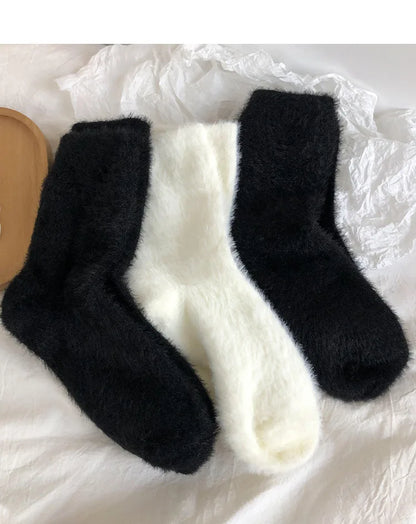 Mink Velvet Thermal Socks — Thick Plush Coral Velvet Floor Socks for Women & Men, Autumn Winter Warm Black White
