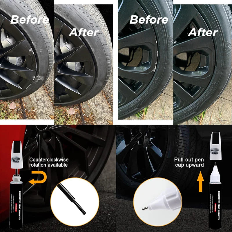 Automotive Wheel Touch-Up Paint Pen – Gloss, Matte Black & Silver/Grey Car Repair Accessory