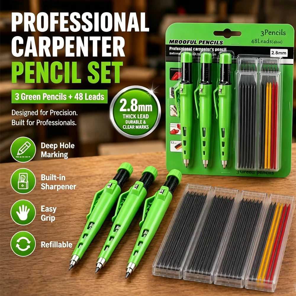 2.8mm Professional Carpenter Pencil Set - Deep-Hole Woodworking & Architectural Marking Tool
