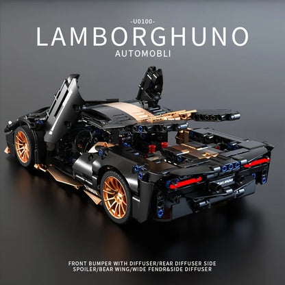 1:14 Scale Black Sports Car Building Block Set for Adults 14+, Collectible DIY Model Car Kit for Home Decoration & Gift Display