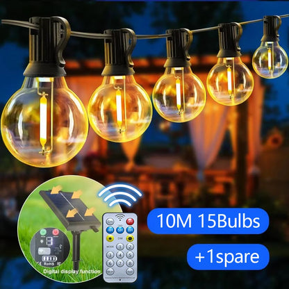 Solar G40 Outdoor String Lights with Remote – Shatterproof LED Globe Bulbs, IP65 Waterproof Patio & Garden Decor Lighting
