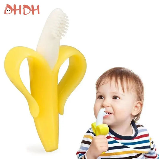 Banana Shape Baby Silicone Teether & Training Toothbrush – BPA Free Safe Chew Ring for Infant Dental Care