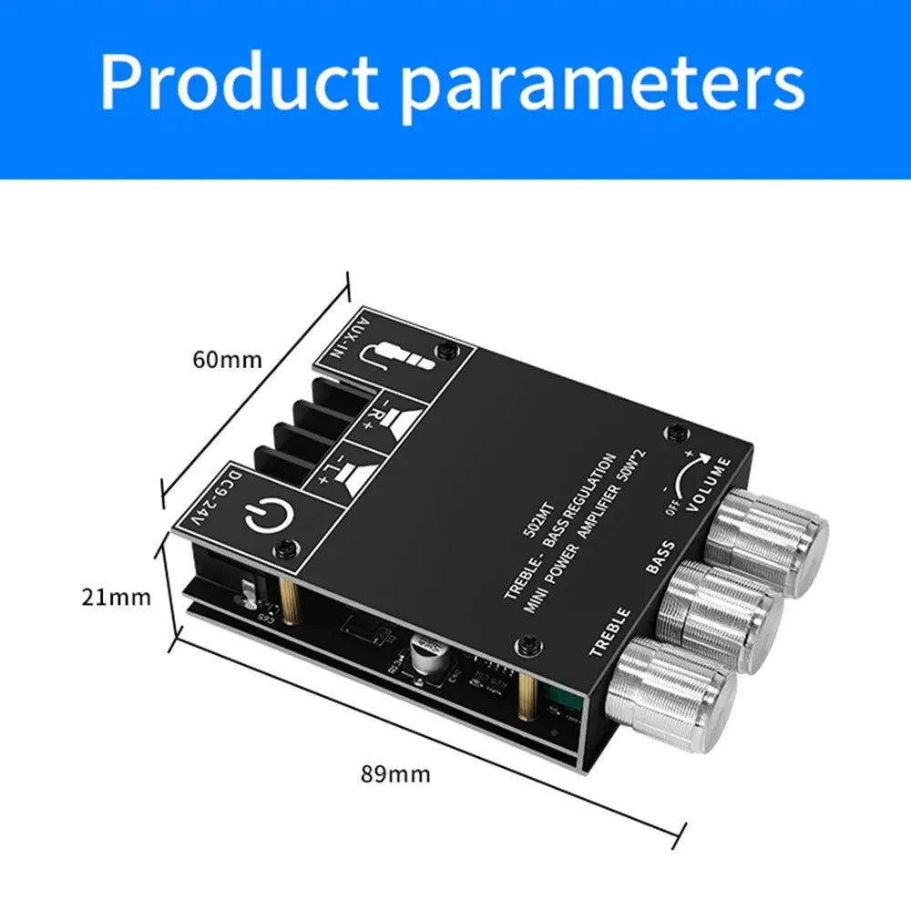 ZK-502MT Bluetooth 5.0 Stereo Subwoofer Amplifier Board | 2x50W High Power 2.0 Channel Bass AMP