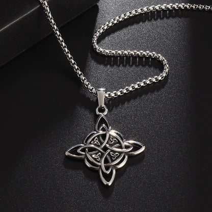Witch Knot Necklace – Stainless Steel Magic Celtic Knot Pendant, Pagan Witchcraft Symbols, Jewelry Gift for Women