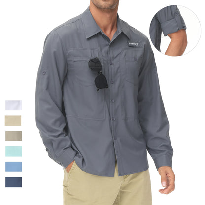 Men's UPF 50+ Fishing Shirt – Lightweight Long Sleeve Sun Protection Shirt with Breathable Mesh Back