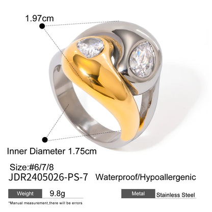 Vintage 18K Gold Plated Stainless Steel Ring – Double Line Irregular Open End Jewelry for Women