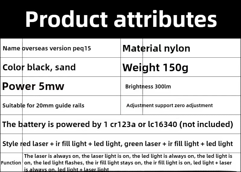 PEQ15 Red Laser Tactical Flashlight – IR Fill Light Indicator with Strong LED Flash, New Overseas Version