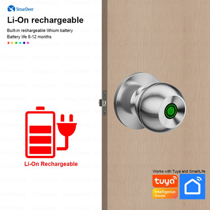 SmarDeer Fingerprint Door Lock – Tuya Smart Bluetooth Keyless Entry with Fingerprint & App Control