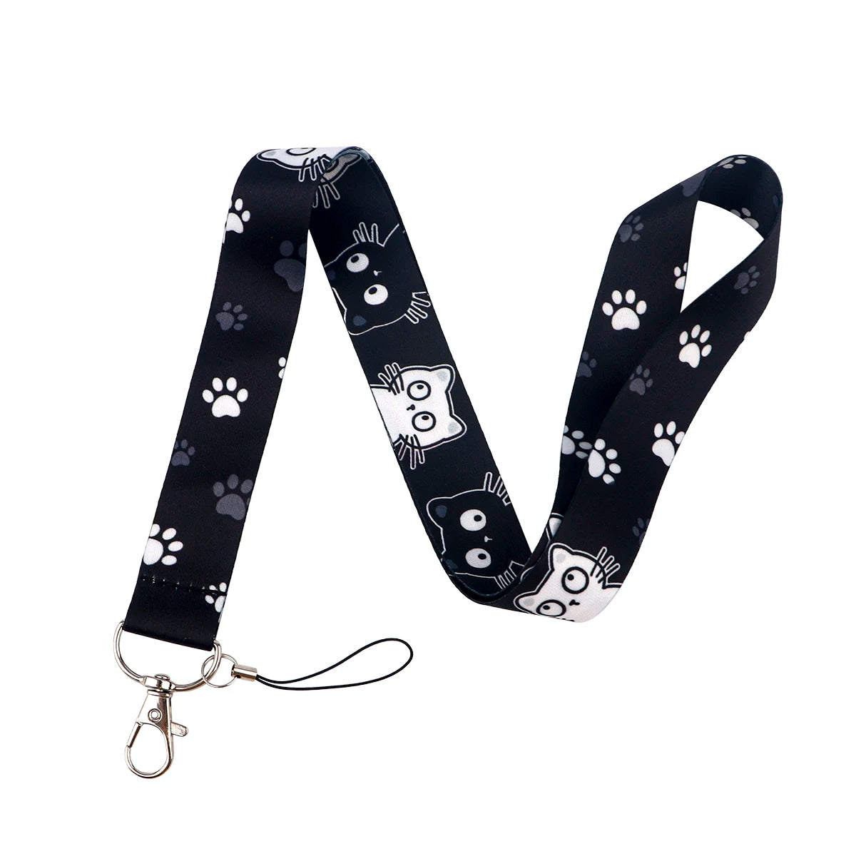 LX1293 Cartoon Black Cat Lanyard – Keychain, ID & Credit Card Holder, Phone Charm Neck Strap, Badge Accessories