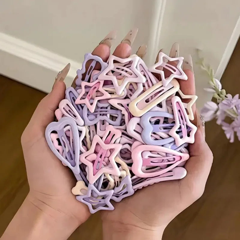 Light Pink Girls’ Hair Clips - Heart & Bow-Shaped Mixed Pack, 10–30 Pieces