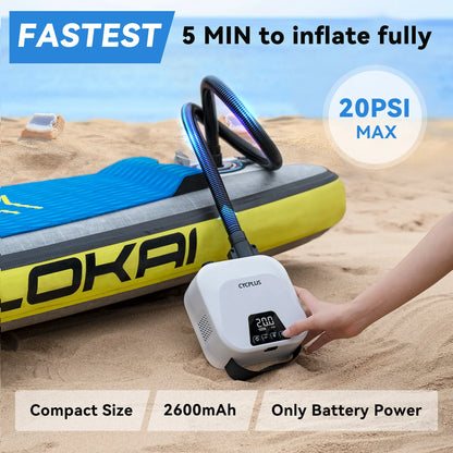 CYCPLUS D14PRO Electric SUP Inflation Pump – 20PSI, 38.48Wh Battery for Inflatable SUP Board, Surfing, Tent, Boat, Air Mattress