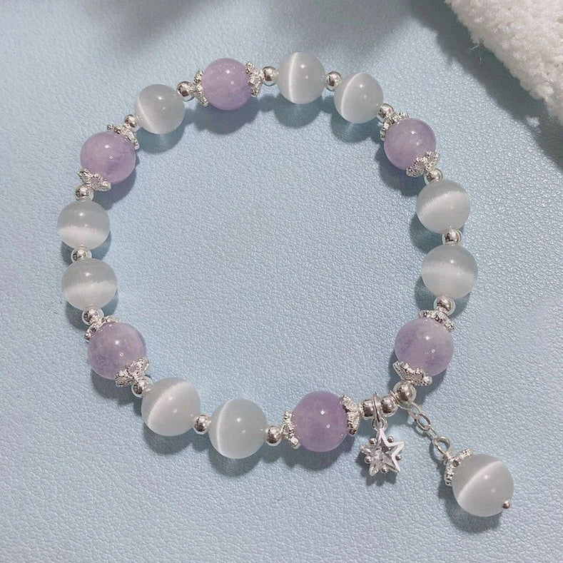 Korean Style Crystal Bead Bracelet - Flower Fox Feather Tassel Charm Jewelry Gift for Women Girls & Best Friends