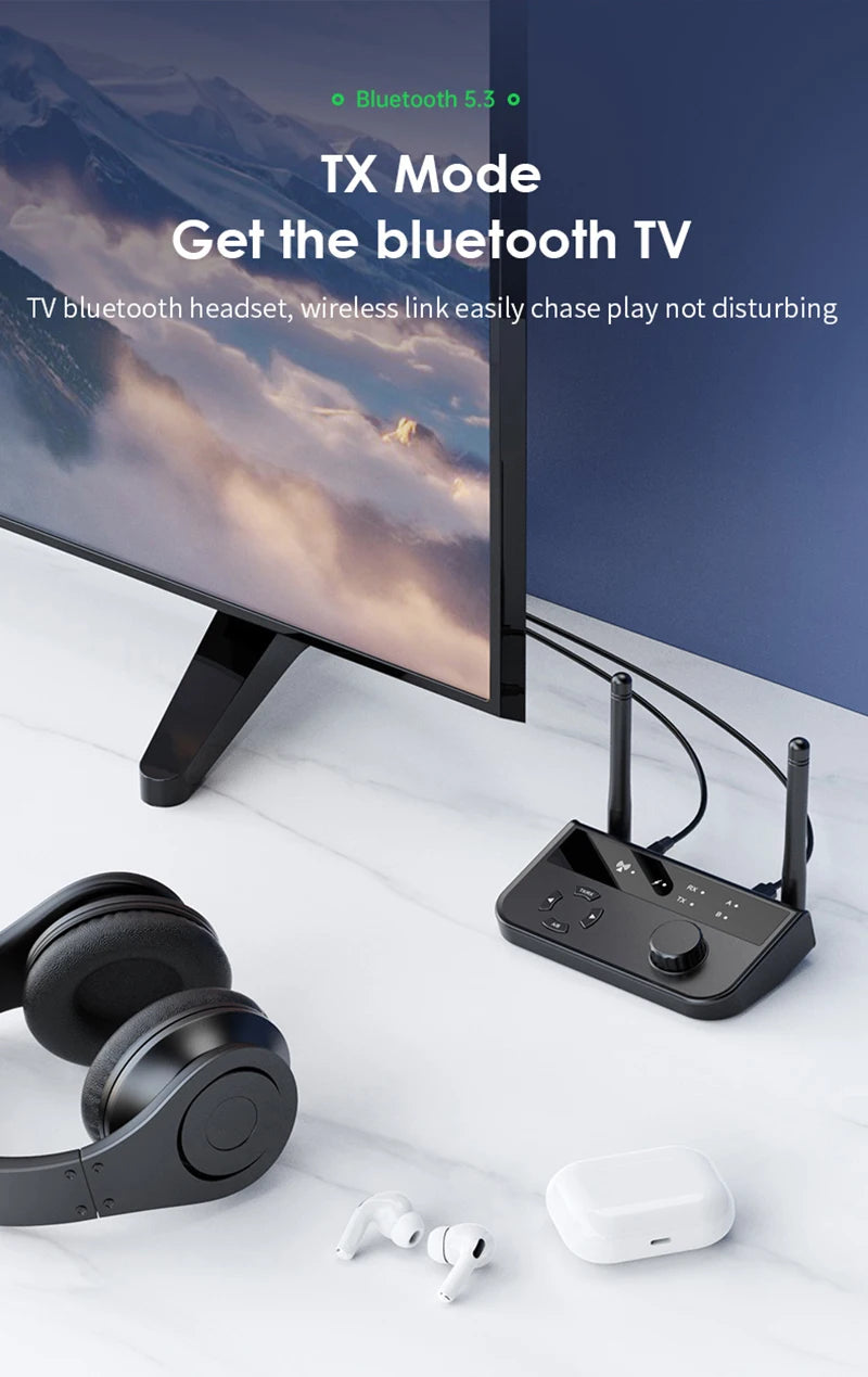 2-in-1 Bluetooth 5.3 Audio Receiver & Transmitter | 3.5mm AUX RCA Wireless Adapter for TV, Car, PC, Headphones