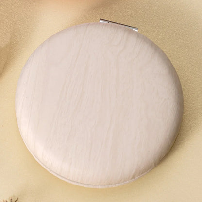Faux Wood Round Folding Makeup Mirror - Lightweight Compact Vanity & Travel Cosmetic Mirror