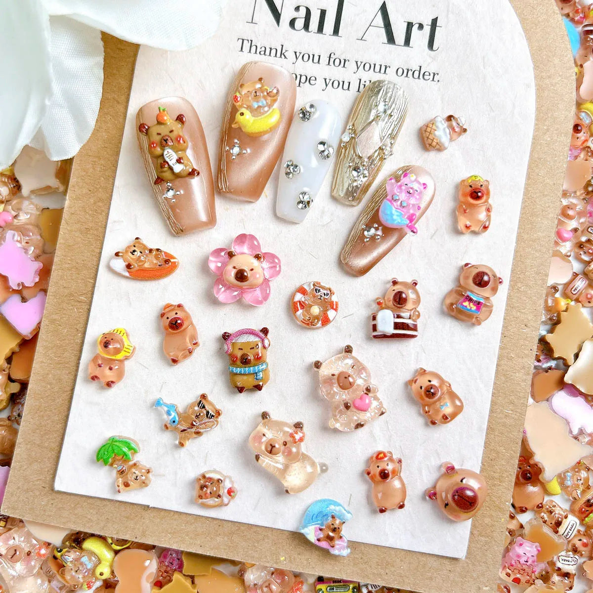 30-Piece Cartoon Guinea Pig Resin Nail Charms - 3D Cute Hamster, Cloud, and Castle Nail Art Decorations for DIY Manicures