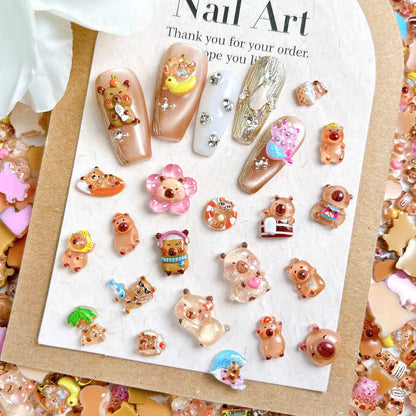 30-Piece Cartoon Guinea Pig Resin Nail Charms - 3D Cute Hamster, Cloud, and Castle Nail Art Decorations for DIY Manicures