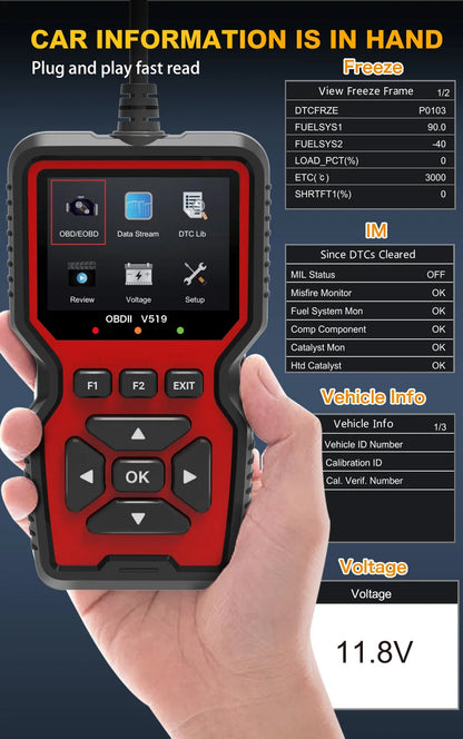 OBD2 Auto Engine Fault Diagnostic Tool V519 – Multi-Language Detector & Reading Card