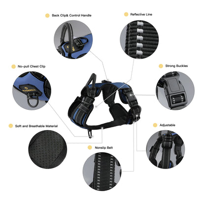 MASBRILL Reflective Nylon No-Pull Dog Harness: Adjustable Vest for Medium to Large Dogs - Safety Vehicular Lead for Walking and Running