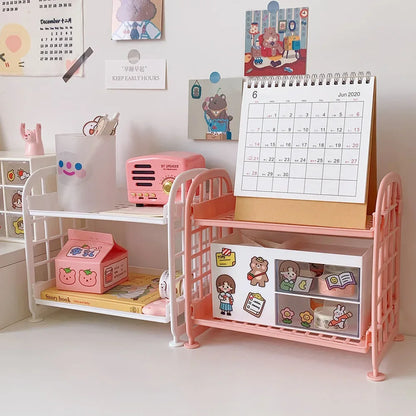 Kawaii Macaron Minimalist Desk Organizer - Folding Desktop Storage Rack for Student Dormitories and Skin Care Essentials