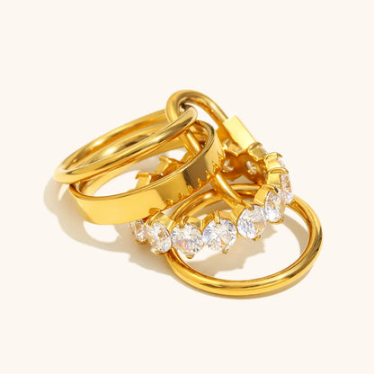 La. Muses Luxury Multi-Layer Zircon Stainless Steel Women’s Ring, PVD Gold-Plated Trendy Gift Jewelry