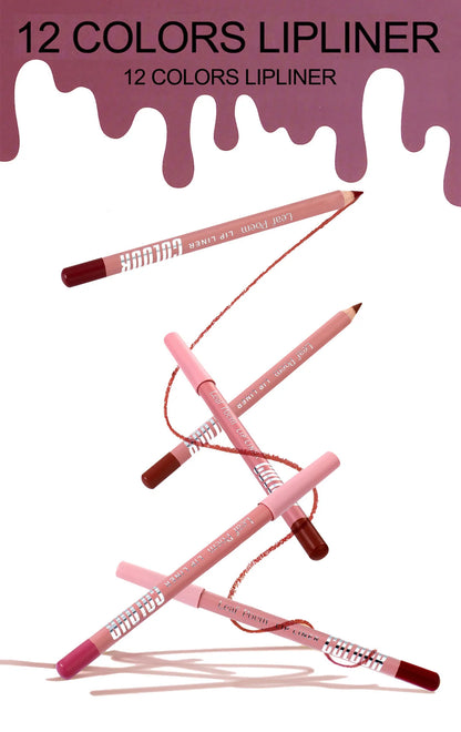 12-Color Matte Lipliner Pencil – Waterproof, Plumping Lip Liner for Natural Nude & Pink Shades | Professional Lip Contour Makeup