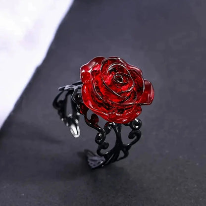 Punk Gothic Red Rose Ring - Vintage Black Vine Witch-Inspired Halloween Party Jewelry & Gift