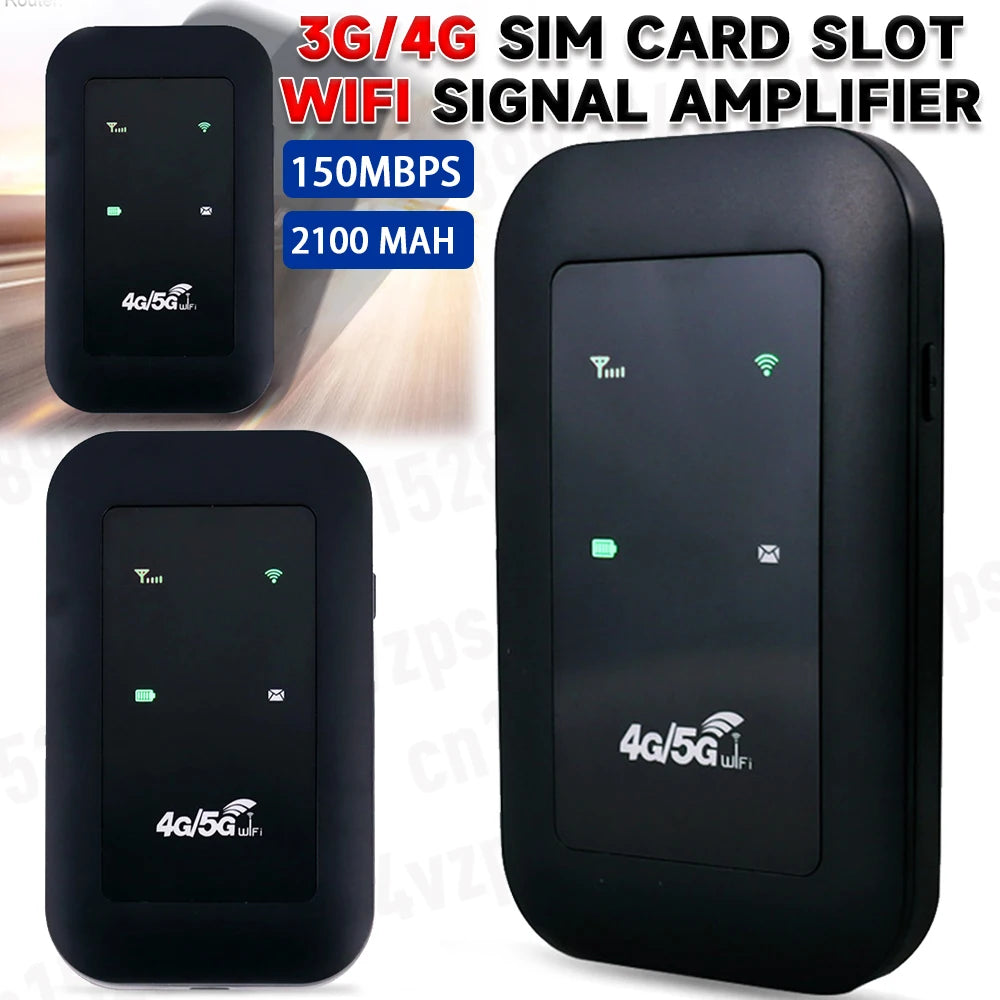 Portable WiFi Repeater 4G LTE Router – Signal Amplifier, 150Mbps Network Extender with SIM Card Slot & Modem Dongle