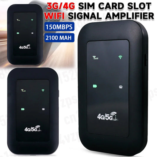 Portable WiFi Repeater 4G LTE Router – Signal Amplifier, 150Mbps Network Extender with SIM Card Slot & Modem Dongle