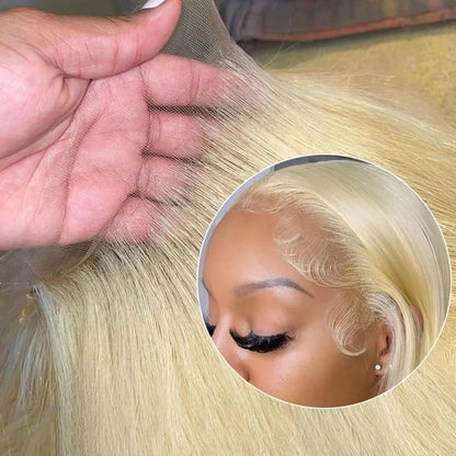 40-42 Inch 613 Blonde HD Lace Front Wig – 13x6 Straight Human Hair, 250% Density Brazilian Wig for Women