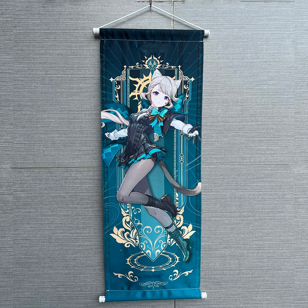Hot Game Impact Scroll Canvas – Cartoon Heroes Wall Hanging Poster for Cosplay, Halloween, Xmas Decor & Gifts