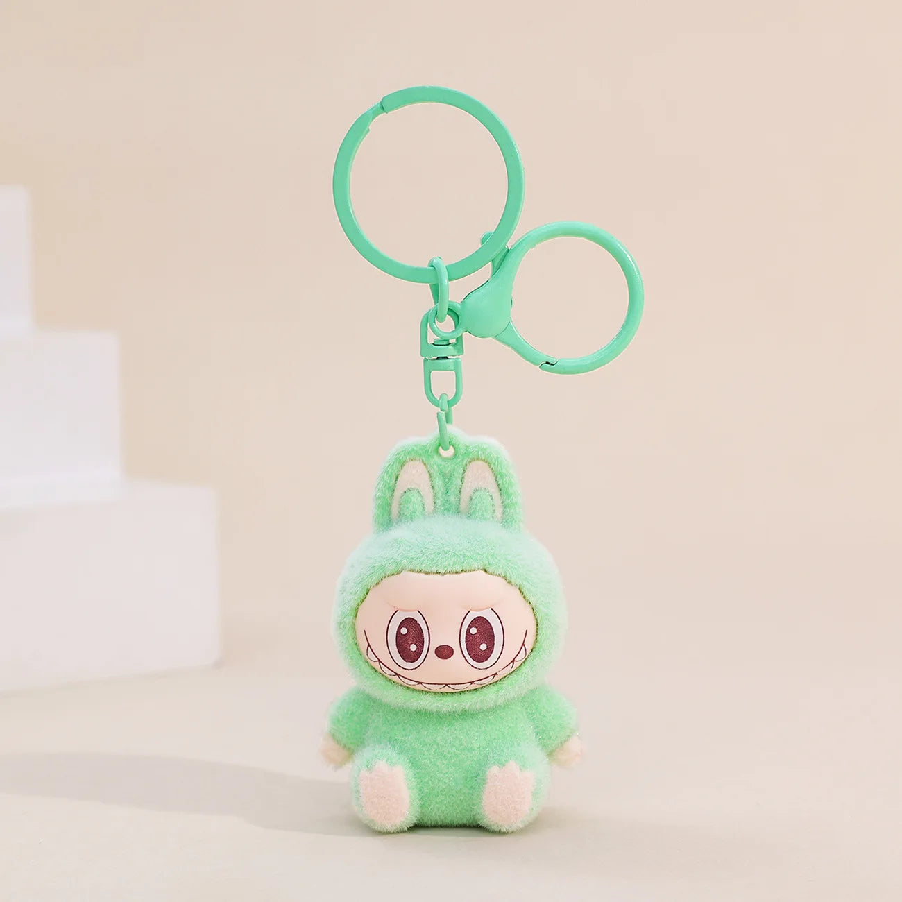 Sitting Labubu Doll Keychain – Fluffy PVC Phone Ornament & Bag Charm Car Keychain Christmas Gift