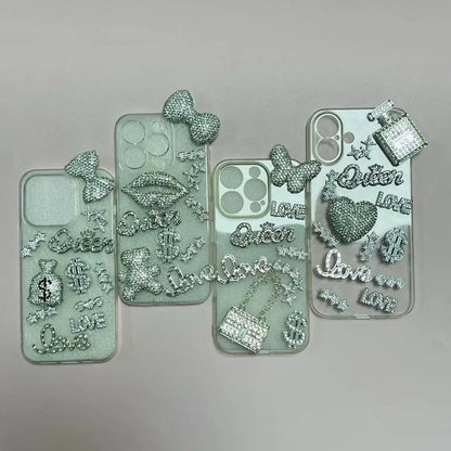 43PCS Luxury Charm Set — Diamond Bow, Perfume Bottle, Butterfly & Lip Decorations for Phone Case, Purse, and DIY Crafts