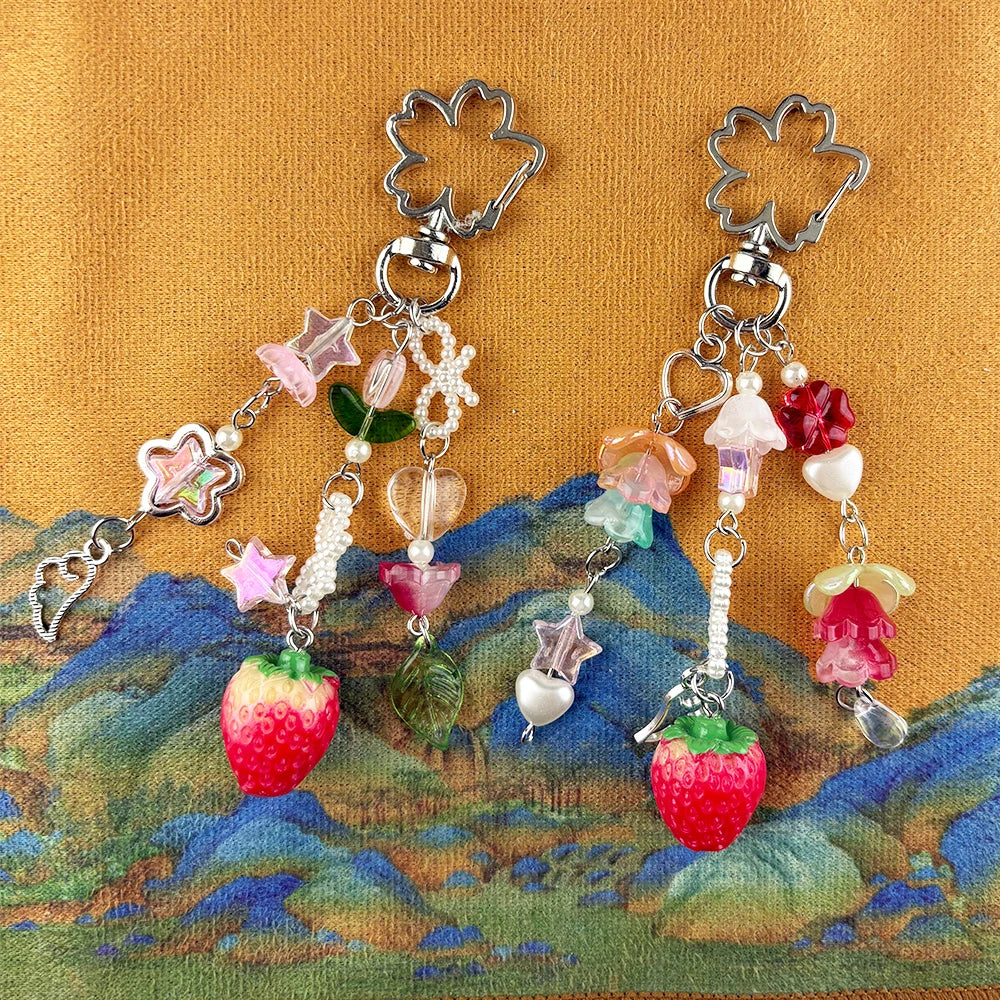 Cute Bear Strawberry Beaded Phone Charm - Y2K Coquette Keychain & Handbag Pendant Accessory Gift