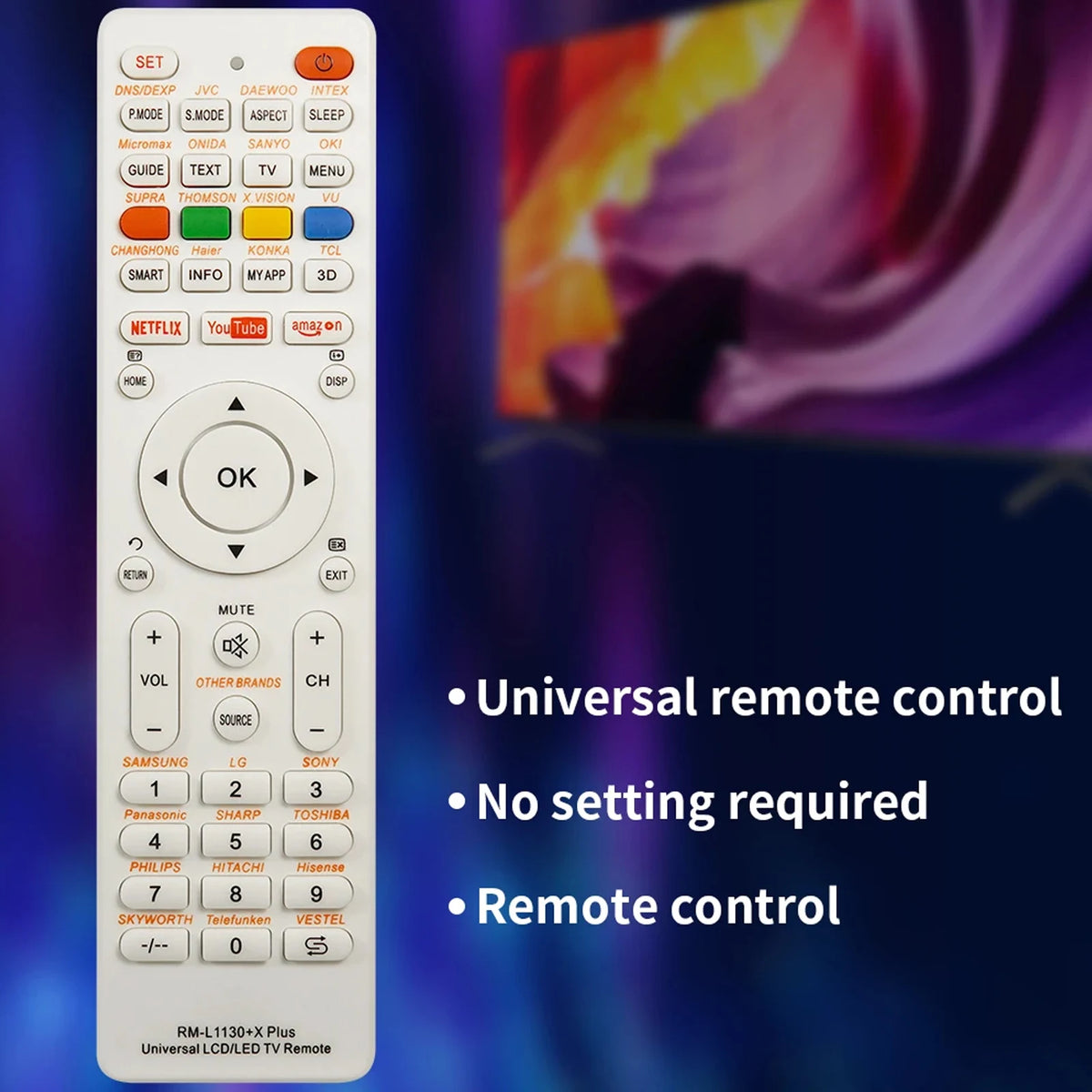 Universal RM-L1130+X TV Remote Control - Replacement Remote for RM-L113+12 and RM-L1130+8