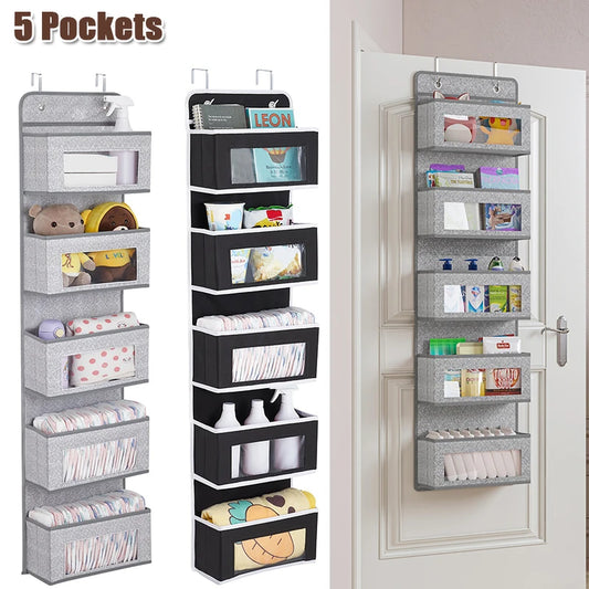 Over The Door Hanging Organizer - 1/3/4/5 Pocket Wall Mounted Storage Rack for Bathroom, Dorm & Clothes