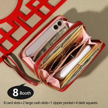 Long Women’s PU Leather Wallet – Double Zipper Clutch with Tassel, Card Holder & Coin Purse