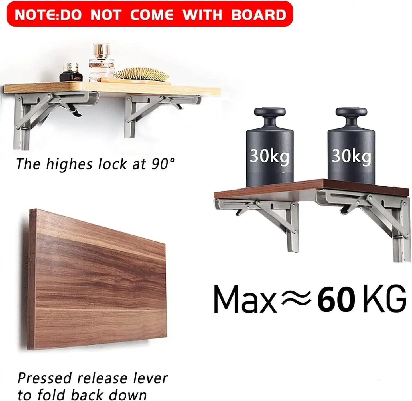2PC Heavy-Duty Folding Shelf Brackets – Stainless Steel Wall-Mounted Collapsible Supports for Garage & Workstation