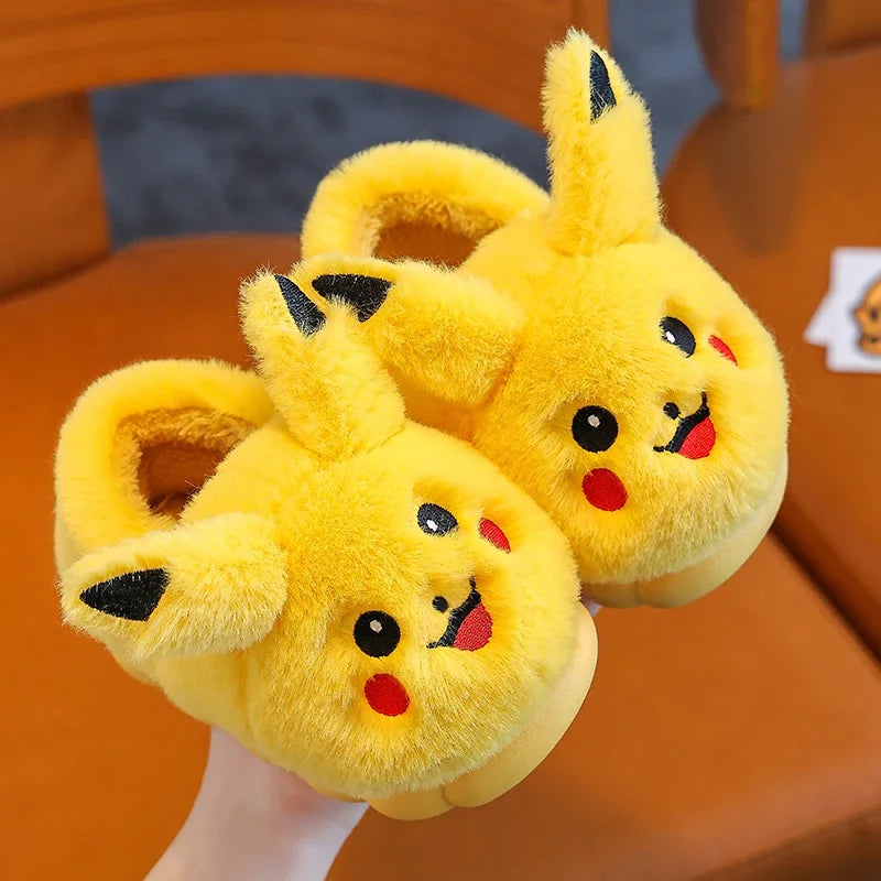 Anime Pikachu Plush Slippers for Kids – Soft, Non-Slip Warm Indoor Shoes for Autumn/Winter & Christmas Gifts