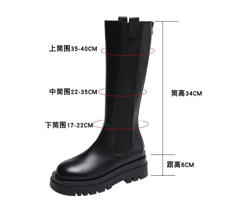 Platform Women's Knight Long Boots – Fashionable Warm Fur Knee-High Booties with Square Heels for Autumn & Winter