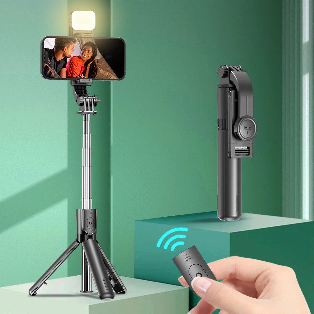 Bluetooth Selfie Stick Tripod with Wireless Remote and Phone Holder – Adjustable Desktop Stand for iPhone & Android, Optional Fill Light