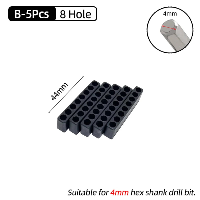 5-Piece Hex Shank Screwdriver Bit Holder Set - Plastic Storage Stand for 6/8/10/12/15 Hole Drill Bits
