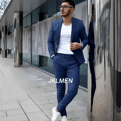 Gray Men’s 2 Piece Suit - Summer Casual Blazer & Pants Set for Wedding, Formal Events and Groom Style XS-5XL